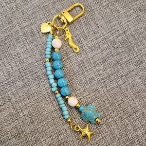 Gold and Turquoise Beaded Bag Charm